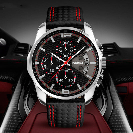 Leather Quartz Sports Watch for Men Stylish Waterproof Timepiece